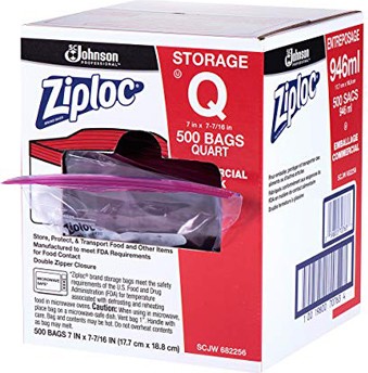Sacs d'entreposage Ziploc Quart, 500 sacs #SJ707634000