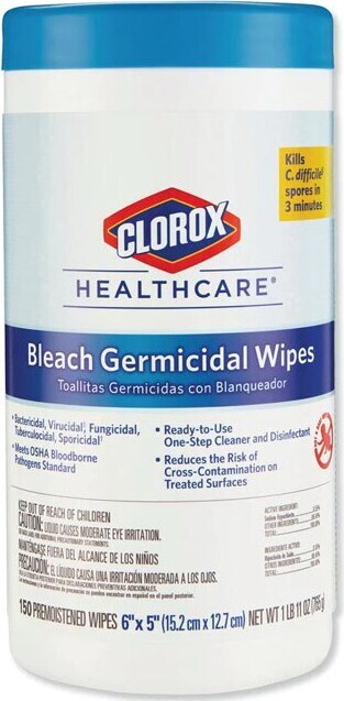CLOROX HEALTHCARE Bleach Germicidal Wipes #CL015570000