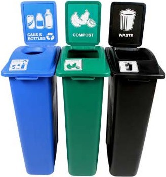 WASTE WATCHER Îlot avec panneaux pour Déchets, canettes et papiers 69 gal #BU101074000