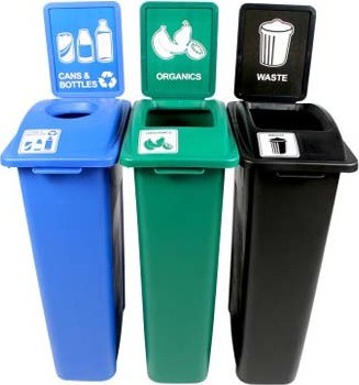 WASTE WATCHER Îlot avec panneaux déchet, recyclables et compost 69 gal #BU101073000