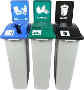 Trio contenants recyclage, compost et déchets Waste Watcher, fermé #BU100989000
