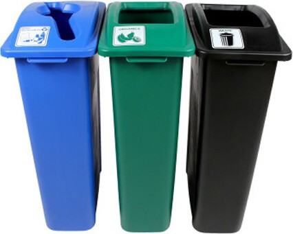 WASTE WATCHER Triple Containers Waste, Recycling and Compost 69 Gal #BU101057000