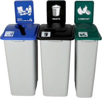 Trio contenants recyclage mixte, compost et déchets Waste Watcher XL #BU101347000