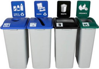 Quatre contenants canette, papier, organique et déchet Waste Watcher XL, ouvert #BU101358000 Quatre contenants canette, papier, organique et déchet Waste Watcher XL, ouvert #BU101358000