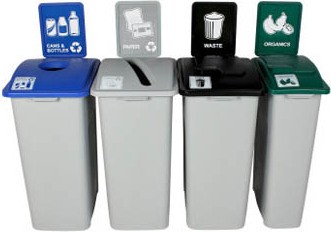 Quatre contenants canette, papier, organique et déchet Waste Watcher XL, fermé #BU101361000 Quatre contenants canette, papier, organique et déchet Waste Watcher XL, fermé #BU101361000