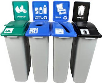 Quadruple contenants canettes, papier, compost et déchets Waste Watcher, fermé et base grise #BU101013000