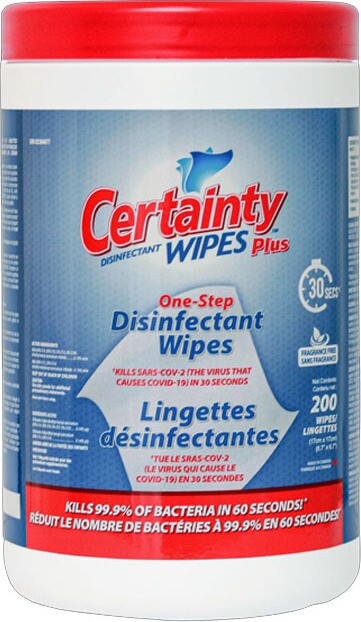 CERTAINTY PLUS Lingettes désinfectantes sèches avec seau #IN009620000 CERTAINTY PLUS Lingettes désinfectantes sèches avec seau #IN009620000