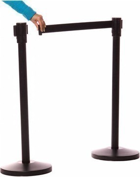 Crowd Control Post with Retractable Belt, Matte Black, 90", MOBICO #CV005011SPC