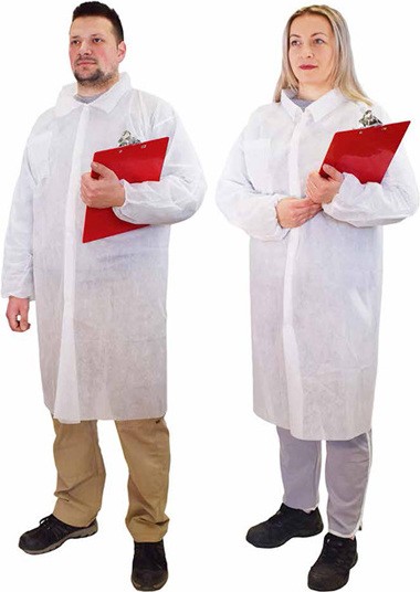Blouse de laboratoire blanche en polypropylène jetable #GL007716000 Blouse de laboratoire blanche en polypropylène jetable #GL007716000