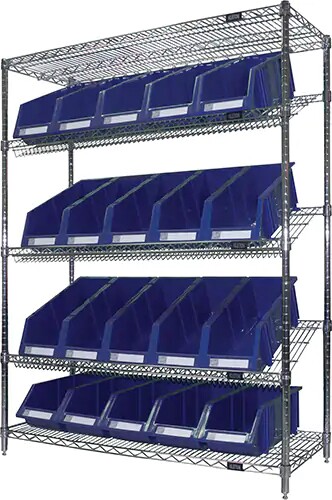 Slanted Wire Shelf with Bins, 5 Tiers #TQ0RN662000 Slanted Wire Shelf with Bins, 5 Tiers #TQ0RN662000