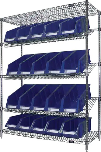 Slanted Wire Shelf with Bins, 5 Tiers #TQ0RN662000