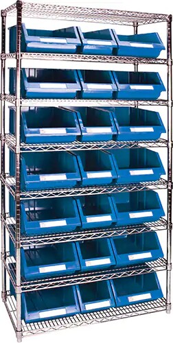 Heavy-Duty Wire Shelving Units and Storage Bins, 8 Tiers #TQ0RL839000 Heavy-Duty Wire Shelving Units and Storage Bins, 8 Tiers #TQ0RL839000