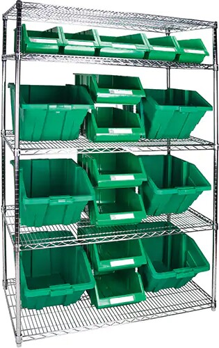 Heavy-Duty Wire Shelving Units with Storage Bins, 5 Tiers #TQ0RL837000