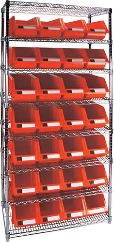 Étagères robustes en treillis métallique avec bacs, Tiers 8, 18" P #TQ0RL822000 Étagères robustes en treillis métallique avec bacs, Tiers 8, 18" P #TQ0RL822000