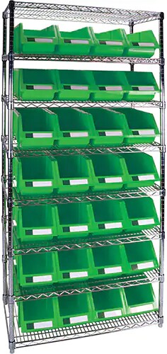 Heavy-Duty Wire Shelving Units with Storage Bins, 8 Tiers, 18" D #TQ0RL821000