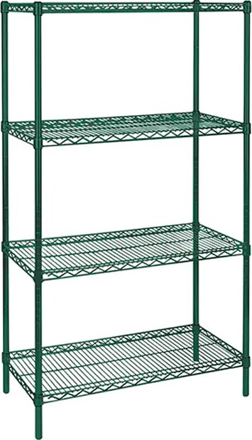 Étagères robustes en treillis métallique au fini époxy vert, 4 Tablettes #TQ0RL650000 Étagères robustes en treillis métallique au fini époxy vert, 4 Tablettes #TQ0RL650000