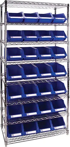 Étagères robustes en treillis métallique avec bacs, Tiers 8, 18" P #TQ0RL819000 Étagères robustes en treillis métallique avec bacs, Tiers 8, 18" P #TQ0RL819000