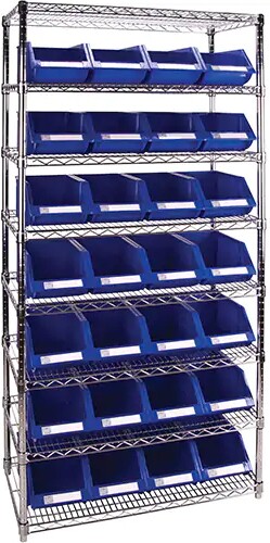 Heavy-Duty Wire Shelving Units with Storage Bins, 8 Tiers, 14" D #TQ0RL815000 Heavy-Duty Wire Shelving Units with Storage Bins, 8 Tiers, 14" D #TQ0RL815000