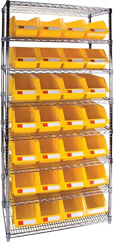Heavy-Duty Wire Shelving Units with Storage Bins, 8 Tiers, 14" D #TQ0RL816000