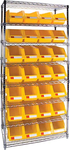 Étagères robustes en treillis métallique avec bacs, Tiers 8, 14" P #TQ0RL816000 Étagères robustes en treillis métallique avec bacs, Tiers 8, 14" P #TQ0RL816000