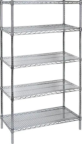 Heavy-Duty Chromate Wire Shelving, 5 Tiers, 600 lbs/shelf #TQ0RL454000