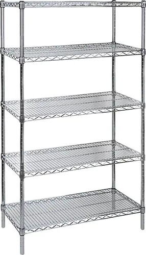 Standard-Duty Chromate Wire Shelving, 5 Tiers, 600 lbs/shelf #TQ0RN539000