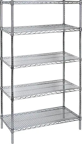 Heavy-Duty Chromate Wire Shelving, 5 Tiers, 800 lbs/shelf #TQ0RL077000