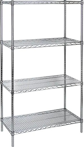 Heavy-Duty Chromate Wire Shelving, 4 Tiers, 600 lbs/shelf #TQ0RL071000