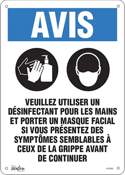 Enseigne avec avis pour désinfectant et masque #TQSGU368000