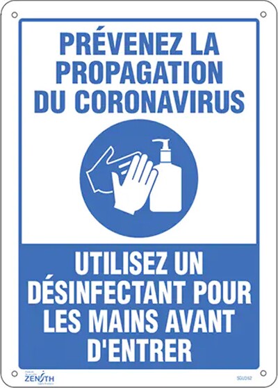 Enseigne "Prévenez le Coronavirus, utilisez un désinfectant pour les mains" #TQSGU362000