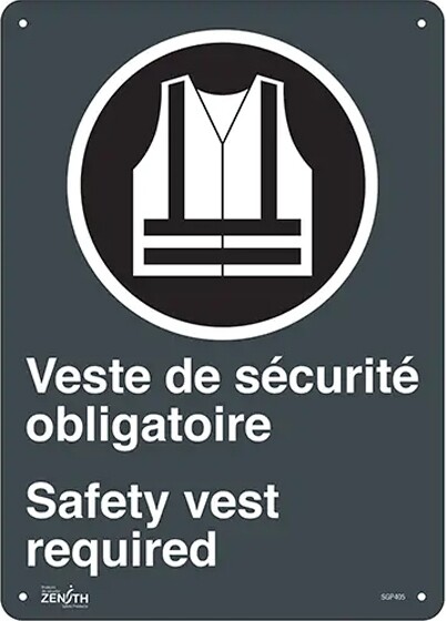 "Safety Vest Required" Bilingual Safety Sign #TQSGP405000 "Safety Vest Required" Bilingual Safety Sign #TQSGP405000