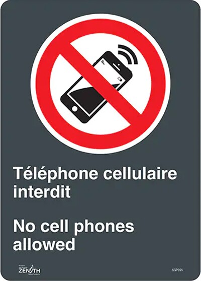 Enseigne "Téléphone cellulaire interdit" bilingue #TQSGP395000