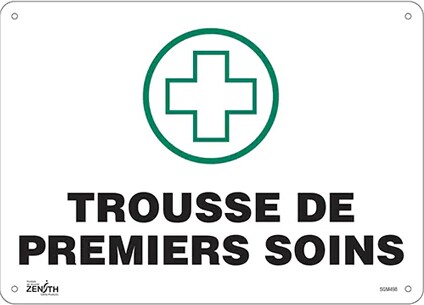 Enseigne " Trousse de premiers soins" en français #TQSGM498000