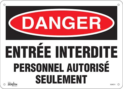 Enseigne «Danger Personnel Autorisé Seulement» bilingue #TQSGM274000