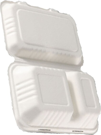 Compostable Hinged Bagasse Containers, 2 Sections #GL006016000