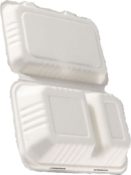 Compostable Hinged Bagasse Containers, 2 Sections #GL006016000 Compostable Hinged Bagasse Containers, 2 Sections #GL006016000