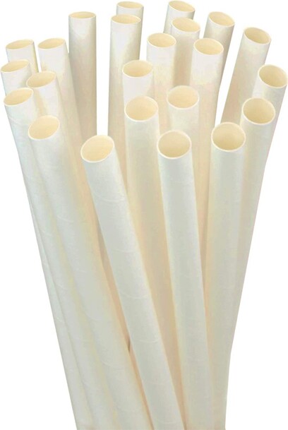 Paille blanche en papier compostable 8'' #EC752999600