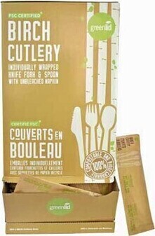 Birch Wood Cutlery Kit with Dispenser #EC750009800