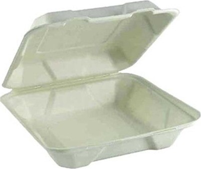 Hinged White Bagasse Container #EC725493000