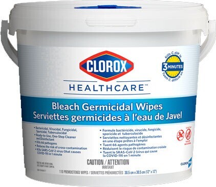 CLOROX HEALTHCARE Bleach Germicidal Wipes #CL030358000