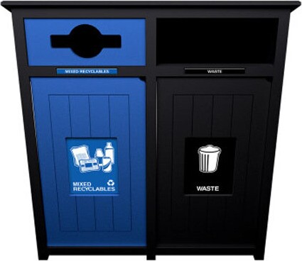 AURA Îlot double pour le recyclage mixte avec panneau 64 gal #BU111860000 AURA Îlot double pour le recyclage mixte avec panneau 64 gal #BU111860000