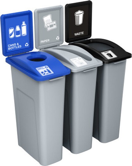 WASTE WATCHER Îlot avec panneaux pour Déchets, canettes et papiers 69 gal #BU202784000