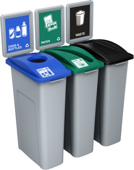 WASTE WATCHER Îlot avec panneaux pour Déchets, canettes et papiers 69 gal #BU202848000
