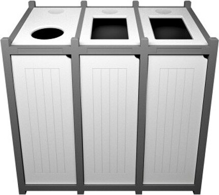 VENTURE White Customizable 3-Stream Recycling Station 69 Gal #BU158453000 VENTURE White Customizable 3-Stream Recycling Station 69 Gal #BU158453000