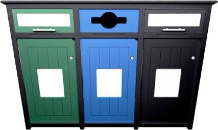 AURA Lockable Triple Recycling Station 96 Gal #BU208688000 AURA Lockable Triple Recycling Station 96 Gal #BU208688000