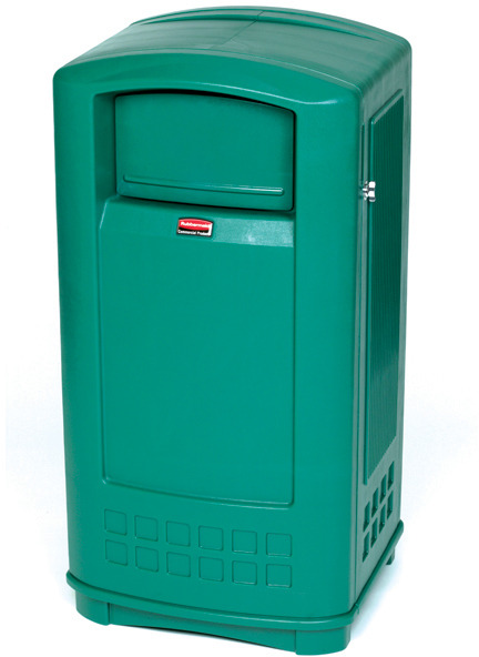 9P90 PLAZA Outdoor Trash Bin with Lid 35 Gal #RB009P90VER 9P90 PLAZA Outdoor Trash Bin with Lid 35 Gal #RB009P90VER