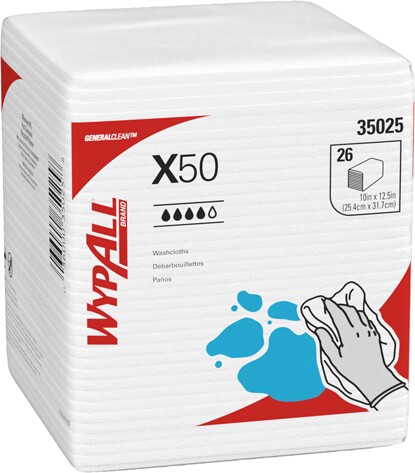 35025 Wypall X50 White Quaterfold Cleaning Cloths #KC035025000