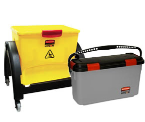 Chez Rubbermaid, on retrouve différents seaux et essoreuses avec le système de filtration intégré Hygen. Dépendant de ce que recherche le client, il pourra obtenir une essoreuse latérale ou à passoire grillagée, des capacités variant entre 2,9 et 4 gal US, ainsi que des accessoires pour compléter l'équipement.