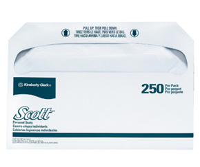 Scott toilet seat cover from Kimberly-Clark come in different amounts and dimensions. They also meet EPA guidelines for post consumer waste.