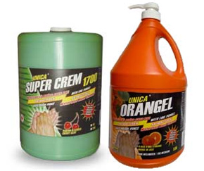 Unica vous offre une gamme de lotion à mains antibactérienne industrielles avec abrasif de plastique ou pierre ponce pouvant être utilisé avec ou sans eau selon le besoin. Produit une mousse riche et abondante non irritante lorsque utilisé avec de l’eau afin de dissoudre la saleté tenace tel que les graisses, cire, peinture, goudron, carbone, adhésifs, gomme d’épinette, etc. Peut aussi enlever les taches sur les vêtements, cuirettes d'autos et pneus blancs.